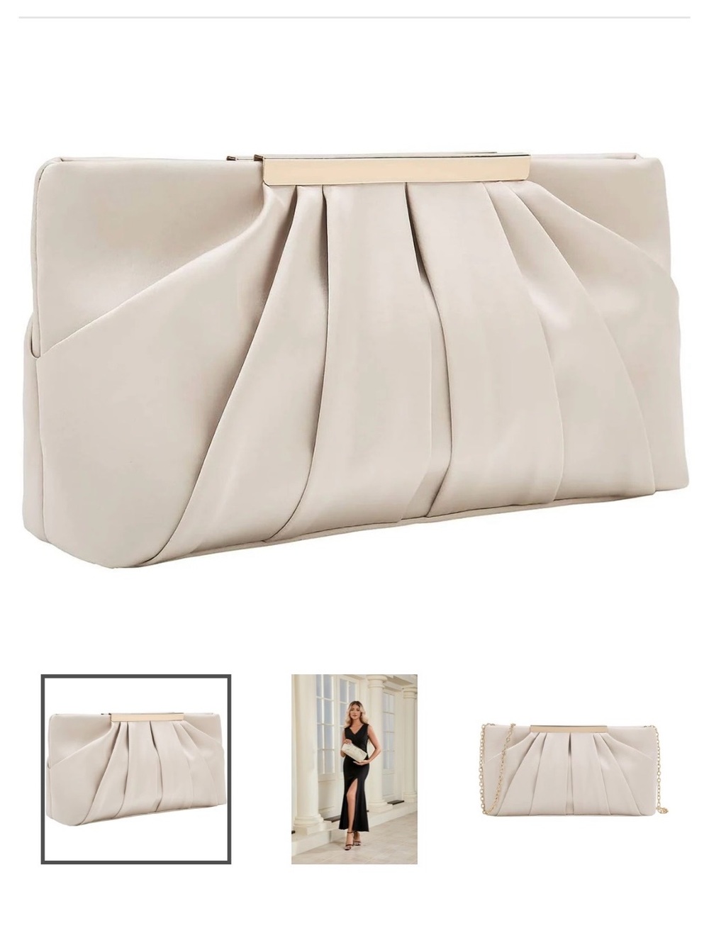 Elegant Pleated Evening Clutch - Cream